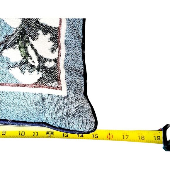 Vtg Cardinal Needlepoint Accent Throw Pillow Winter Forest Blue Red Birds - Picture 7 of 7